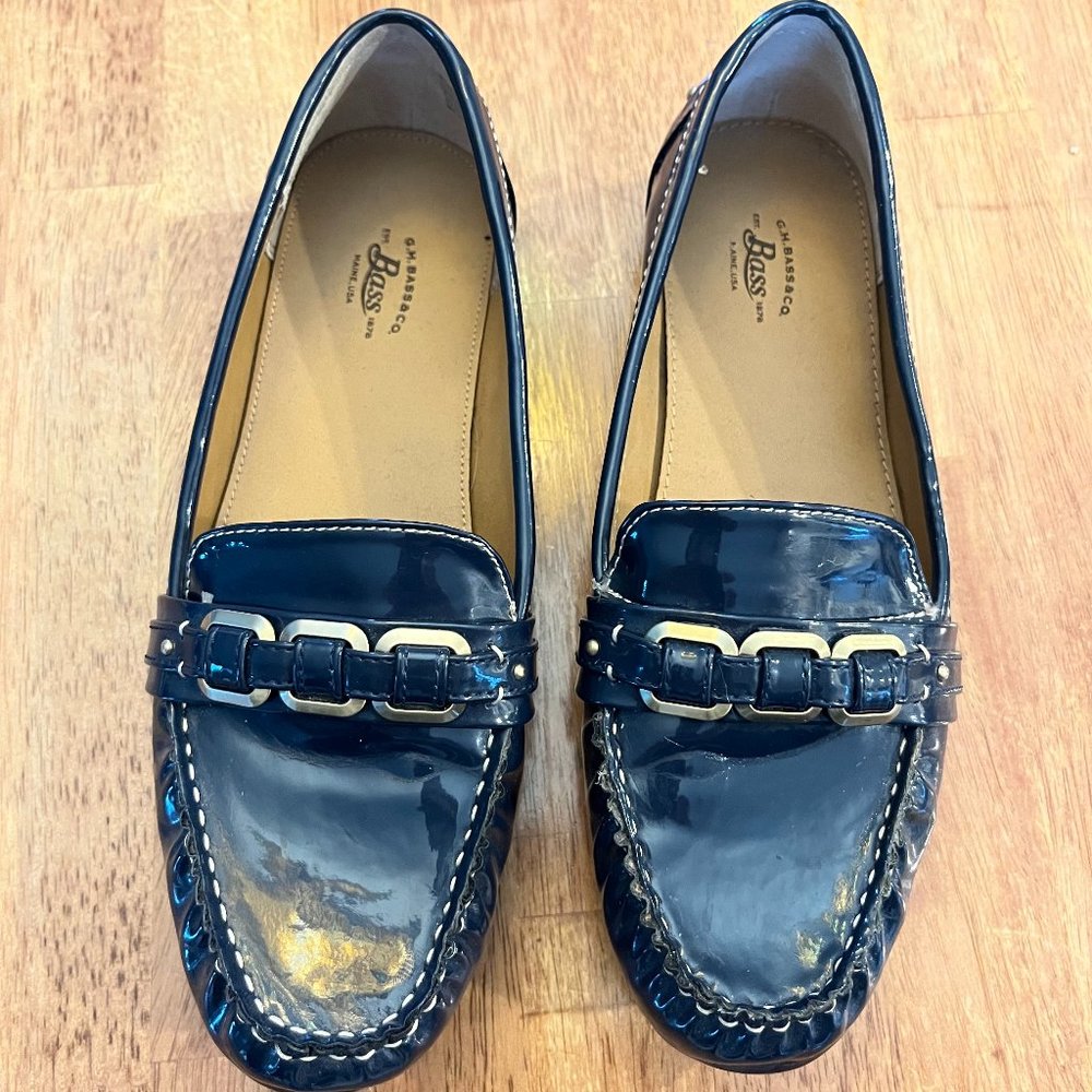 Bass blue patent leather loafers size 8.5